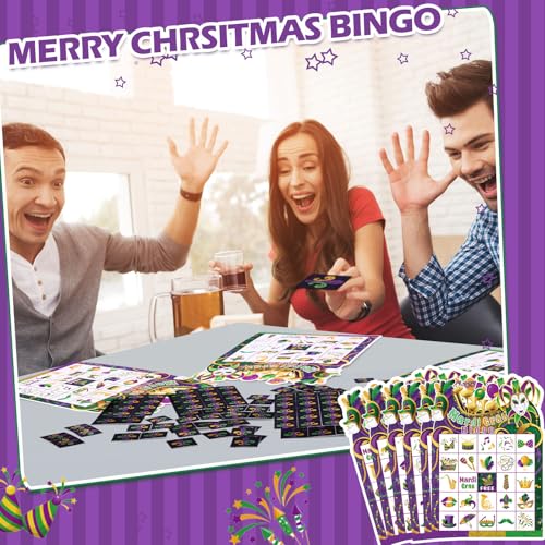 Blosssound Mardi Gras Bingo Game Set Bingo Cards for 24 Players Mardi Gras Party Game for Family Activities Carnival Holiday Cards for Party Favor - style: Mardi Gras