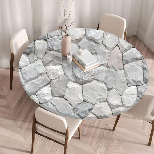 Waterproof Tablecloth Elastic Edged Tablecloth Wipeable Table Cloth Table Cover for Outdoor, Patio, Kitchen and Dining Room 27" Inch Round Tight Fit Stone 2 - color: Stone 2, size: 27" Inch Round Tight Fit