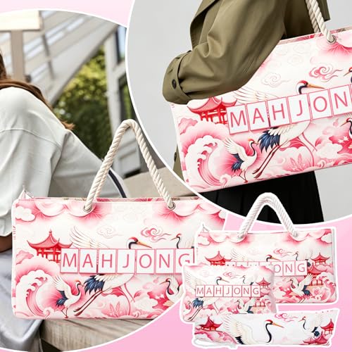 3 Pcs Empty Mahjong Bag Set for Tiles and Racks, 24"x13"x3.2" American Mahjong Tote Bag with Tiles Bag, Protective Sleeve for Rack Pushers, Portable Carrying Case for Travel Party Game Accessories