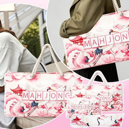 3 Pcs Empty Mahjong Bag Set for Tiles and Racks, 24"x13"x3.2" American Mahjong Tote Bag with Tiles Bag, Protective Sleeve for Rack Pushers, Portable Carrying Case for Travel Party Game Accessories