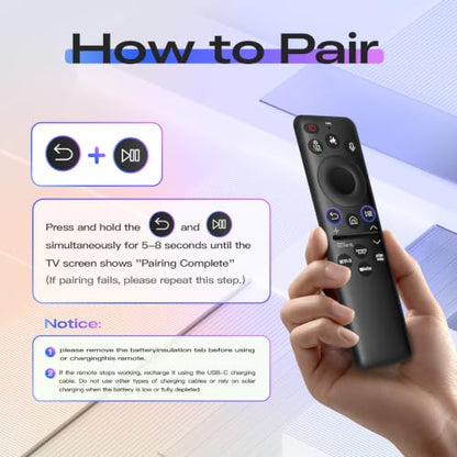 New BN59-01480A Solar Voice Remote for Samsung Smart TV, Rechargeable Replacement for 2019-2026 Samsung Remote Control, Fast Charging, Solarcell, Free USB C Cable, Voice Search, Bluetooth