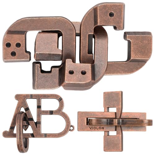 3 PCS Metal Brain Teaser Puzzles Set for Present Gift | Bling Musae Vintage Metal 3D IQ Game, Challenging Disentanglement Logic Puzzles, Family Party for 15+ Adults WP12MX1 - color: Bronze(combination 4)