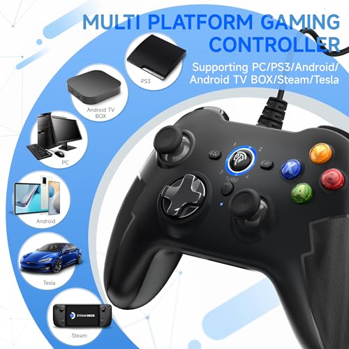 EasySMX Wired Gaming Controller,PC Game Controller Joystick with Dual-Vibration Turbo and Trigger Buttons for Windows PC/ PS3/ Android TV Box/Tesla