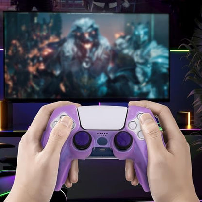 Ergonomic Soft Grip Skin for PS5 Controller, Anti-Slip Silicone Chameleon Controller Cover for PlayStation 5 Controller with 6 Thumb Grips Accessories Set (Crystal Chroma Purple) - color: Crystal Chroma Purple