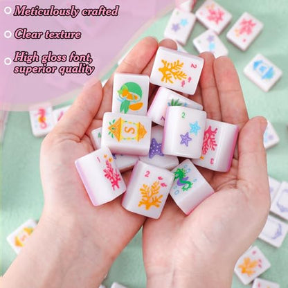 Civaner 160 Palm Beach American Mahjong Tile Set | 1.2'' x 0.87'' x 0.55'', 3D Mini, Coastal Travel Mahjong Set, Family Friends, Gathering Entertainment, Party Gifts