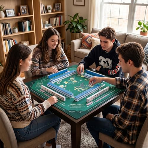 Mahjong Mat with Rules Velvet Bag No Creases Roll Shipped | 32.6"x32.6" Larger Non Slip Noise Reduction Mahjong Mat for Table with Game Mat for Mahjong Lover Player - color: Conifer
