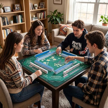 Mahjong Mat with Rules Velvet Bag No Creases Roll Shipped | 32.6"x32.6" Larger Non Slip Noise Reduction Mahjong Mat for Table with Game Mat for Mahjong Lover Player - color: Conifer