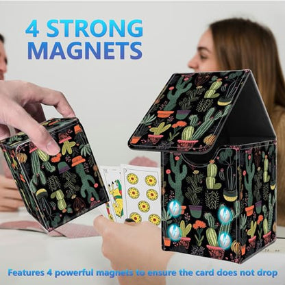 Card Deck Box for Trading Cards,MTG Commander Deck Box Fits 100+ Single Sleeved Cards,Leather Magnetic Card Storage Box for YuGiOh TCG CCG Cards,Cactus - color: Cactus