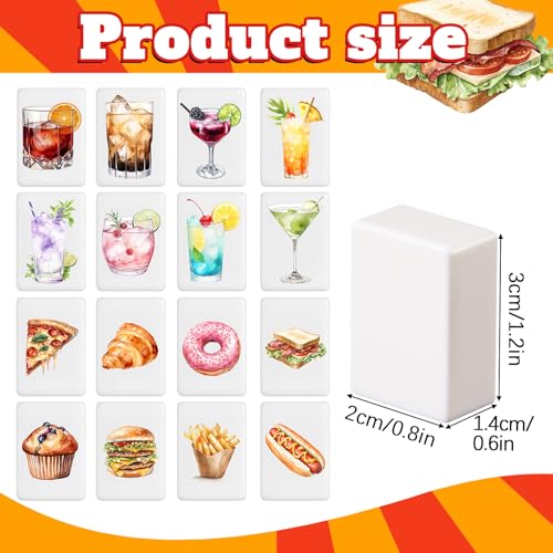 Hollowfly 2 Player Mahjong Block Set with Storage Bags 65 Tiles 30 mm Aesthetic Mahjong Push Tile Game with Food and Drink Pattern No DIY Required for Friend Family Game Night Party Gift - style: Food and Drink