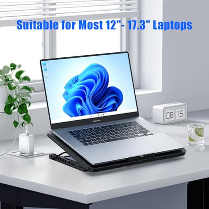 Laptop Cooling Pad, Laptop Cooler with 8 Quiet Fans for 12-17 Inch Gaming Laptop Fan Cooling Pad Stable Stand 7 Height & Wind Speed Adjustable, 2 USB Port & Phone Holder - color: Black Blue-LED 8 Fans