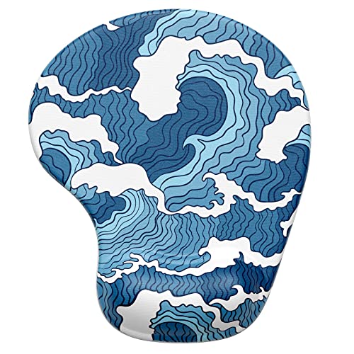 Hsurbtra Ergonomic Mouse Pad with Wrist Rest Support, Gel Mouse Pads with Non-Slip PU Base, Pain Relief Memory Foam Computer Mat, Cute Office Supplies Desk Decro Accessories, Blue Ocean - color: Blue Ocean, size: Normal