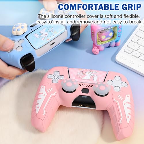 DLseego Protective Cover for PS5 Controller, Soft Silicone Ergonomic Anti-Slip Controller Case Skin with 2 PCS Thumb Stick Grip Caps and 1 PCS Touch Pad Sticker- Pink - color: Pink
