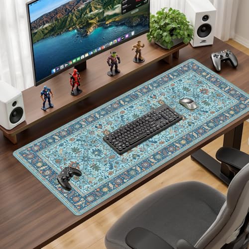 Baziabbo Blue Cute Desk Mat,XXL Extended Large Mouse Pad,Gaming Mousepad with Stitched Edge,Non-Slip Rubber Base Keyboard Desk Pad for Home Office Study Game (Blue-A) - color: Blue-a