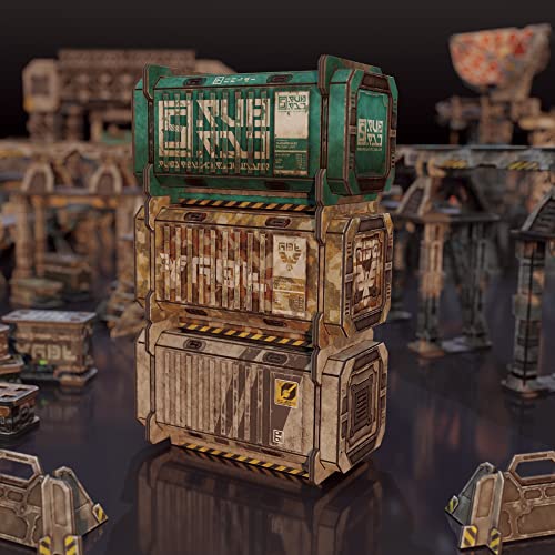 TinkerTurf Sci-Fi Terrain: Cargo Containers 2 Add-On, 3 Containers Included, Neutral Theme, Modeular Design, Easy Storage, Virtually Limitless Setups - style: Series 2 - Neutral