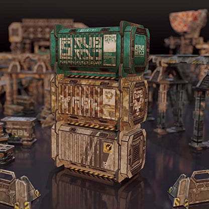 TinkerTurf Sci-Fi Terrain: Cargo Containers 2 Add-On, 3 Containers Included, Neutral Theme, Modeular Design, Easy Storage, Virtually Limitless Setups - style: Series 2 - Neutral