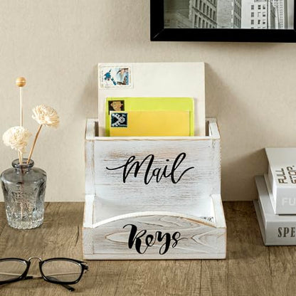 MyGift Whitewashed Wood Mail & Key Holder, Rustic Entryway Organizer | Shabby white wood organizer keeps items neatly together with charming MAIL and KEYS lettering for entryway storage