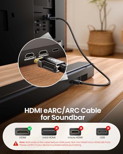 Silkland 8K HDMI ARC/eARC Cable 2.1 for Soundbar 3.3ft, 8K@60Hz, 4K@120Hz | Ultra High Speed HDMI Cord Dolby Atoms 48Gbps, HDR10 HDCP 2.2&2.3 Compatible for Vizio Samsung Bose Sound bar, UHD TV,Blu-ray - size: 3.3 Feet
