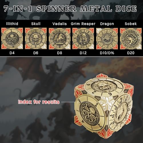 Spinner DND Dice, Rotating Metal Dice Set with 3D Relief Design, Cool Premium Polyhedral RPG Dice for Tabletop Games & Dungeons & Dragons Players(Bloodstain) - color: Bloodstain