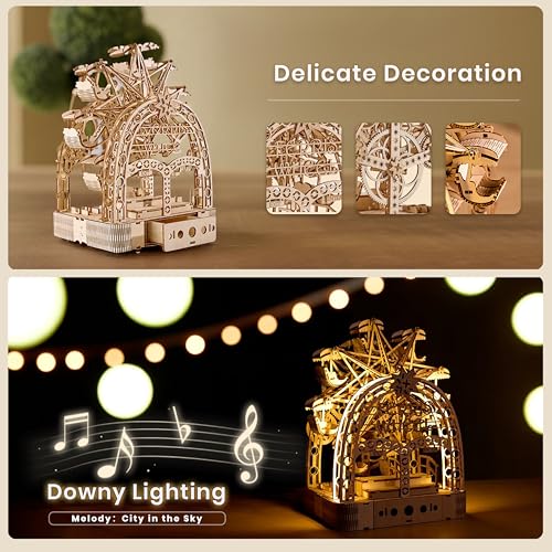 3D Wooden Puzzles for Adults: 3D Puzzle Light-Up Ferris Wheel with Music Box - 222psc Wooden Puzzles Model Building Kits Fun Gifts for Adult with Storage Box - Hobbies for Men Women（Large）