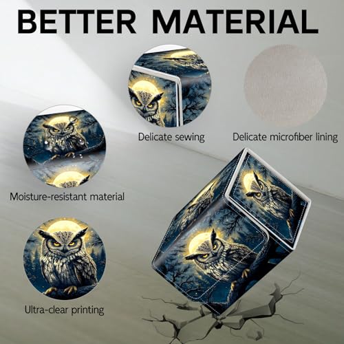 Trading Card Storage Box, Holds 100+ for MTG Cards, Premium PU Leather with Magnetic Closure, Owl Under Moonlit Sky Durable Deck Box for Magic the Gathering, Trading Card Games - color: Owl Under Moonlit Sky