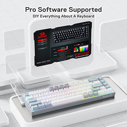 Redragon K631 Gery 65% Wired RGB Gaming Keyboard, 68 Keys Compact Mechanical Keyboard w/100% Hot-Swap Socket, Free-Mod Plate Mounted PCB & Dedicated Arrow Keys, Quiet Red Switch - color: White & Grey 65% Wired