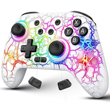 Switch Controller Compatible with Switch/Switch Lite/OLED/PC, Programmable Wireless Switch Controller with 10 LED Light, 6-Axis Motion, Turbo, Vibration, One-Key Wake Up & Pairing, 1000mAh Battery, White - color: white
