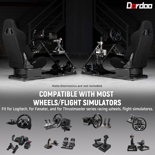 Dardoo Flight Sim Cockpit With Seat Adjustable Racing Wheel Stand for Driving and Flight Fit for Thrustmaster T80 T150 HOTAS Warthog, for Logitech G920 G923 Without Wheel Shifter and Pedal