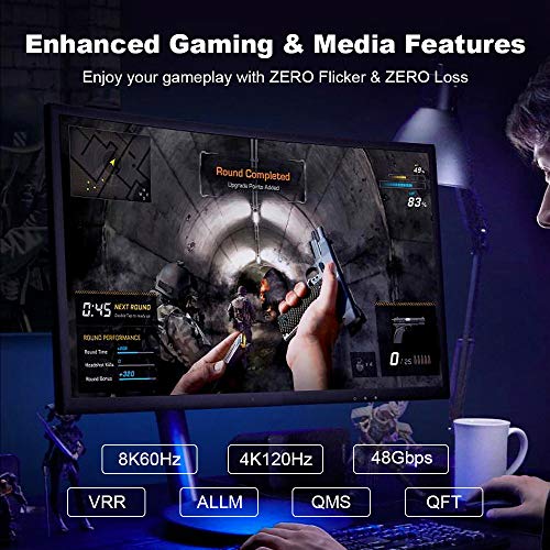 8K HDMI Fiber Optic Cable 50ft, Ultra High Speed 48Gbps HDMI 2.1 Over Fiber, Supports 10K, 8K@60Hz, 4K@144Hz/120Hz/60Hz, HDCP 2.2 & 2.3, 4:4:4, eARC, Dynamic HDR 10, 3D (50ft) - size: 50 feet (Fiber HDMI)