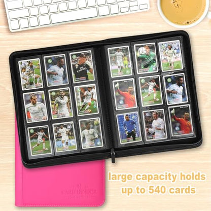 9 Pocket Card Binder, Premium Zip Trading Card Binder, 540 Double Sided Pocket PU Collection Binder, Collector Album, Card Folder for MTG, TCG, Sports Cards - color: Groove pink