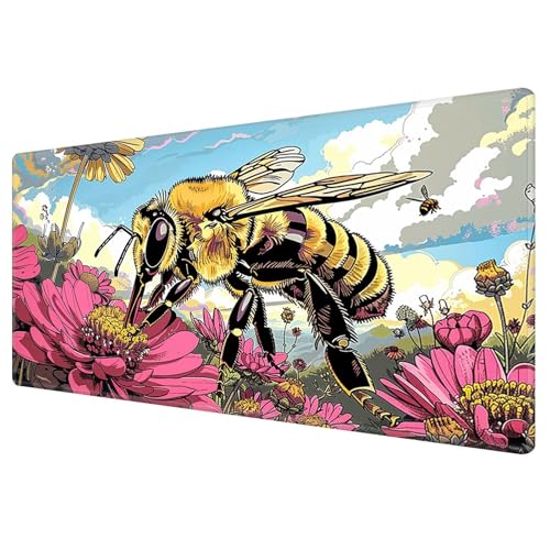 Large Gaming Playmat Compatible with MTG, Seamless Card Game Mat with Stitched Edges, 23.6 x 13.7 in Natural Rubber Desk Pad with Transparent Drawstring Bag, Bees Collect Honey - color: Bees Collect Honey, size: 24"X14" Regular
