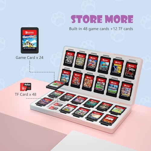 NANANINO Nintendo Switch Game Case Holder – Portable Switch Game Card Case for Switch/Switch OLED/Switch 2, Magnetic Closure, Holds 24 Switch Game Cards & 24 Micro SD Cards - Cat Paw Pattern - color: CatPaw PinkBlue
