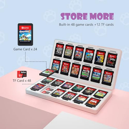 NANANINO Nintendo Switch Game Case Holder – Portable Switch Game Card Case for Switch/Switch OLED/Switch 2, Magnetic Closure, Holds 24 Switch Game Cards & 24 Micro SD Cards - Cat Paw Pattern - color: CatPaw PinkBlue