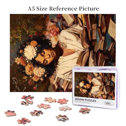 African American Woman Jigsaw Puzzles 500 Pieces for Adults Black Women Reading Book Wooden Puzzle with Letters on Back Challenging Family Activity Games - color: Afr Book 01, size: 500PCS