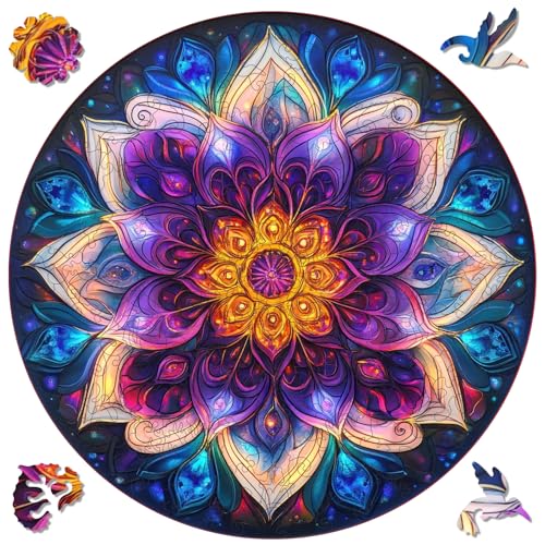 Delobil Jigsaw Puzzles for Adults, Colorful Mandala Flower Wooden Puzzles 200 Pieces, Geometric Art Blue Round Jigsaw Puzzles for Adults and Kids, Family Puzzle Games Gift 11.2 * 11.2 - color: Round Mandala, size: 200Pcs