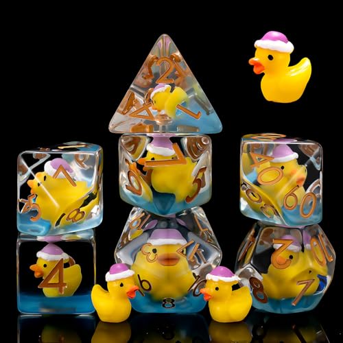 Duck DND Resin Dice Set, Polyhedral D&D Christmas Duck Inclusion Dice for Dungeons and Dragons MTG RPG - color: Christmas Duck