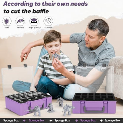 Madcat Miniature Storage Carrying Figure Case - 32 Slot Figurine Minature Carrying Case with 2 Foam Layer for Miniatures Compatible with 40k, DND & More (purple) - color: purple