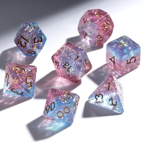 Celestial Horizon Resin Dice Set for DND – 7pc Polyhedral Set with Glitter & Copper Foil – Stunning and Cool RPG Dice for Dungeons & Dragons, and Other TTRPGs – Unique Natural Distribution - color: Celestial Horizon