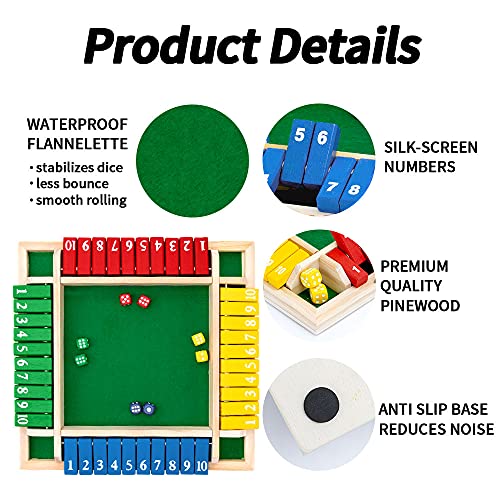 Nicecho Shut The Box Dice Game,2-4 Player Family Wooden Board Table Math Games for Adults and Kids, 8 Dices Classics Games for Classroom,Home,Party or Pub - size: 8.74 x 8.74 inches