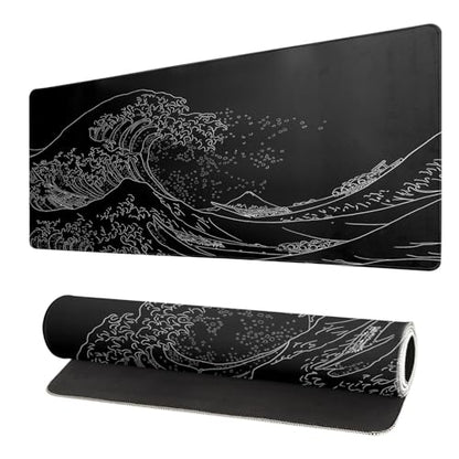 Brecoy Japanese Sea Wave Large Mouse Pad, Anime Black Gaming, Extended Kanagawa Mat Desk Pad, 3mm Thick Long Non-Slip Rubber Base Mice Pad, 31.5 X 11.8 Inch - color: Black Wave of Kanagawa