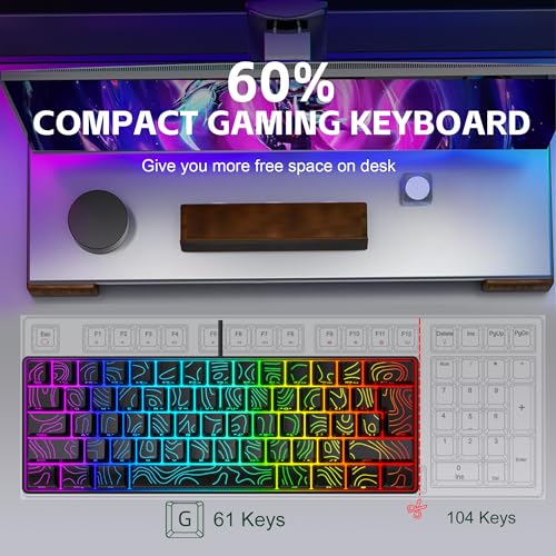 Snpurdiri 60% Wired Gaming Keyboard 61 Keys RGB (Contour Line-Black) | Backlit Small Gaming Keyboard Ultra-Compact for PC/Mac Gamer, Typist, Travel, Easy to Carry on Business Trip - color: Black(Contour-line)