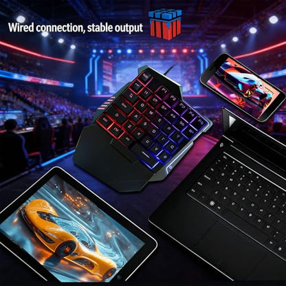 Pomya One Handed Gaming Keyboard 35 Keys RGB Backlit, Ergonomic Wired Gaming Keypad with Wrist Rest, USB Plug and Play Mini Keyboard for PC Laptop