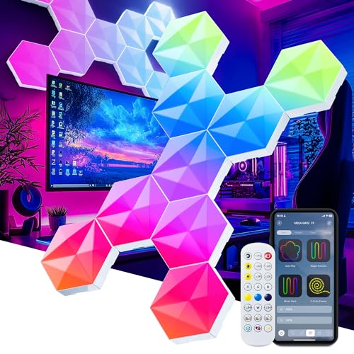 10 Pack Hexagon Led Lights, 110cm Smart Hexagon Light Panels, Hexagon Wall Lights, RGB Color Changing with App & Remote, Music Sync for Gameroom Lighting, Party Decor - size: 10pcs