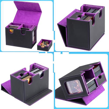MTG Deck Box for Commander with Dice Tray,Designed for MTG Commander | Card Deck Box Fits 200+ Double Sleeved Cards,Card Storage Box with 3 Dividers 2 card holder - color: Purple