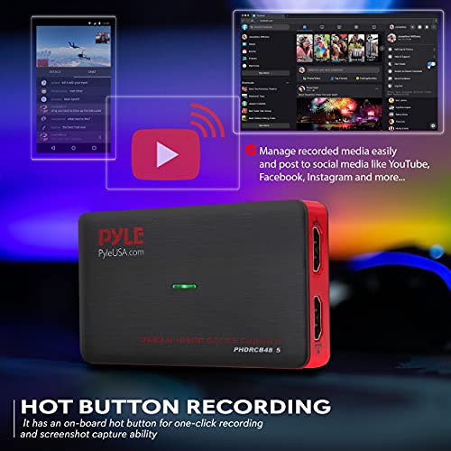 PyleUsa Capture Card Device, 4K HDMI Video Capture Card, 1080P 60FPS, HDMI to USB 3.0 Capture Card for Live Streaming Work with Camera, USB, SD, PC, DVD, Xbox One, Xbox 360, PS4, PS3 and Wii-PHDRCB48