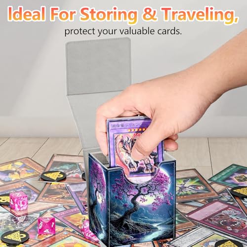 Card Deck Box, Card Storage Box Fits 100+ Single Sleeved Cards, Large Capacity PU Leather Card Storage Box with Strong Magnet for Magic Commander TCG/CCG, Moonlight Tree - color: Moonlight Tree