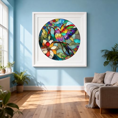 Hartmaze Stained Glass Hummingbird Wooden Puzzle, 178 Intricate Irregular Pieces, 11.2x11.2 Inch, Exquisite Wooden Gift Box – Vibrant Mosaic Art Jigsaw for Adults & Kids 8+ - color: Stained Glass and Hummingbird