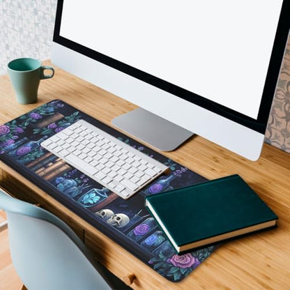 Bookshelf Gaming Mouse Pad Purple Roses Gothic Fantasy Potion Extended Mousepad Waterproof Stitched Edges Rubber Base Non-Slip Deskmap Computer Keyboard Mat 31.5x11.8 Inch - color: Bookshelf_06, size: 31.5L x 11.8W inches