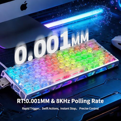 IROK MG63 64 Keys Wired Magnetic Switch Keyboard, 512KHZ All Keys Scan Rate, PCB Nano-Coating Waterproof, ARGB Light and Shadow Coexist 8KHZ/CNC Carved Aluminum Gaming Keyboard (Silver) - color: Silver