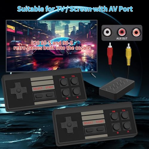 Wireless Retro Game Console Classic Video Gaming Console Built-in 620 Games, AV Output and Dual Game Controllers, Plug & Play TV Video Games for Kids/Adults, Nostalgia Gifts for Christmas - color: 620 Games