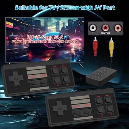 Wireless Retro Game Console Classic Video Gaming Console Built-in 620 Games, AV Output and Dual Game Controllers, Plug & Play TV Video Games for Kids/Adults, Nostalgia Gifts for Christmas - color: 620 Games